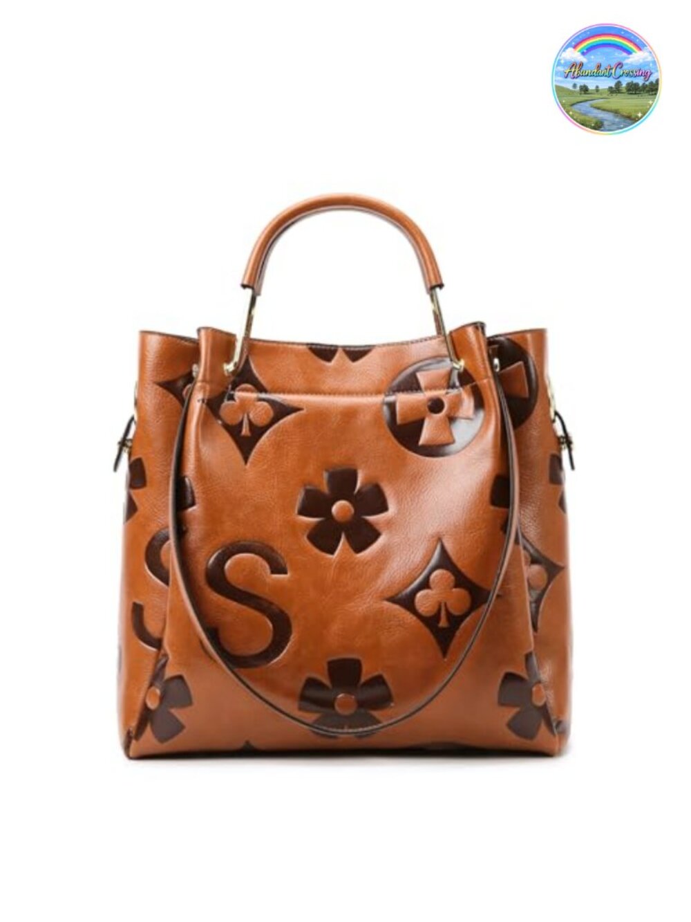 Embossed Vegan Leather Top Handle Handbag Large Tote with Detachable Pouch